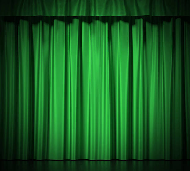 istock Green silk curtains with garter isolated on white background. 3d 607278298