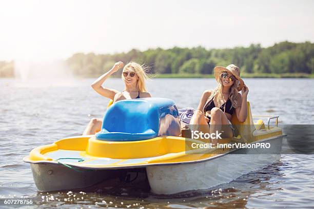 Beautiful Day At The Lake Stock Photo - Download Image Now - Pedal Boat, People, Fun