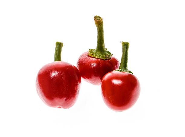 istock Red hot big cherry peppers chili isolated on white background. 607278896