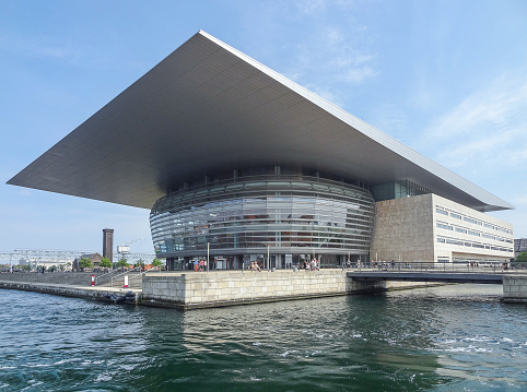 waterside scenery with Copenhagen Opera House in Copenhagen, the capital city of Denmark