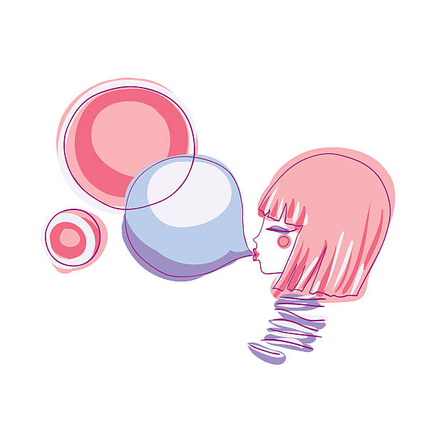 소녀와 풍선 껌 - chewing gum candy bubble little girls stock illustrations