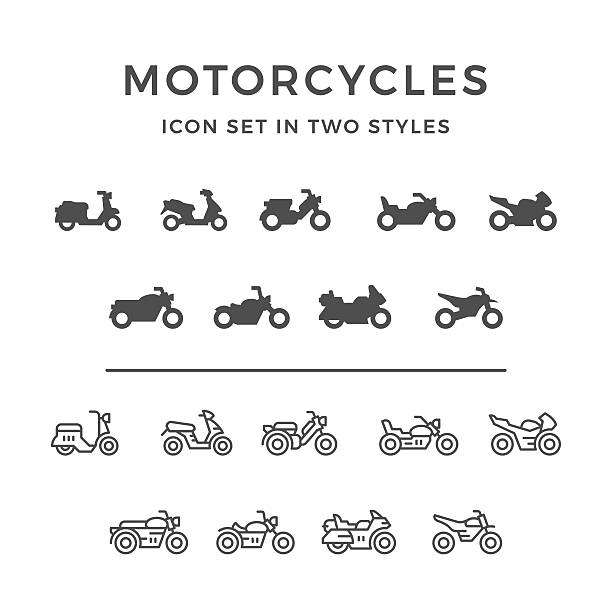 Set icons of motorcycle Set icons of motorcycle in two styles isolated on white. This illustration - EPS10 vector file. bike icon stock illustrations