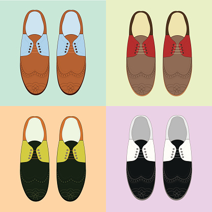 Set of classic men's shoes. Retro style. Various color.