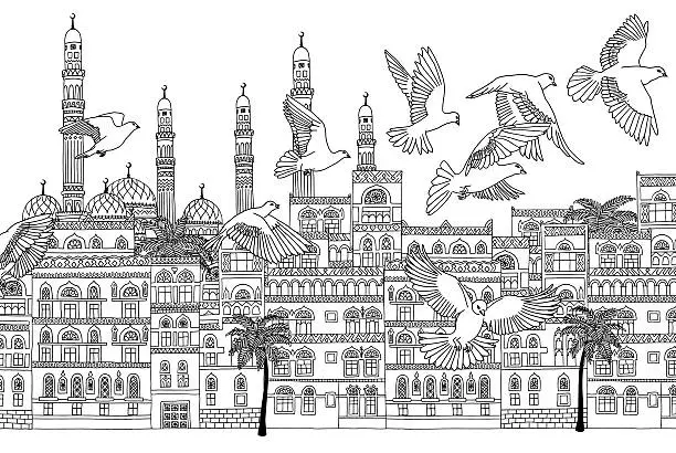 Vector illustration of Birds over Sana'a