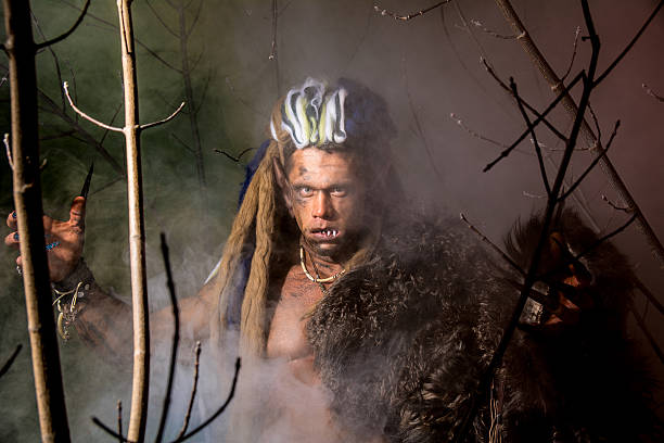 istock Strong werewolf, demon among the trees. 607285604