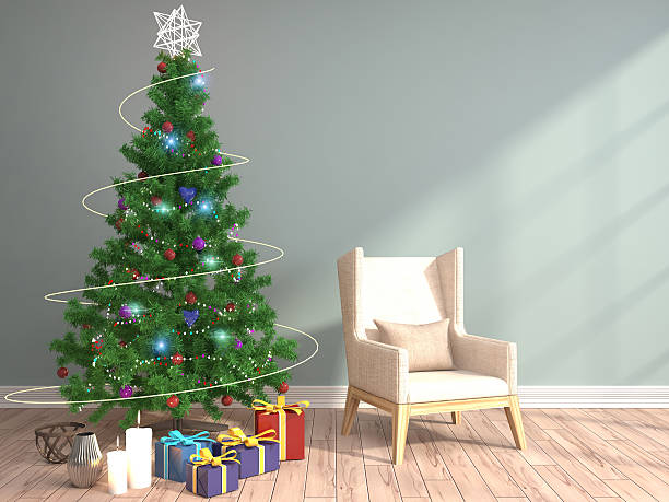 istock Christmas tree with decorations in the living room. 3d illustrat 607285724