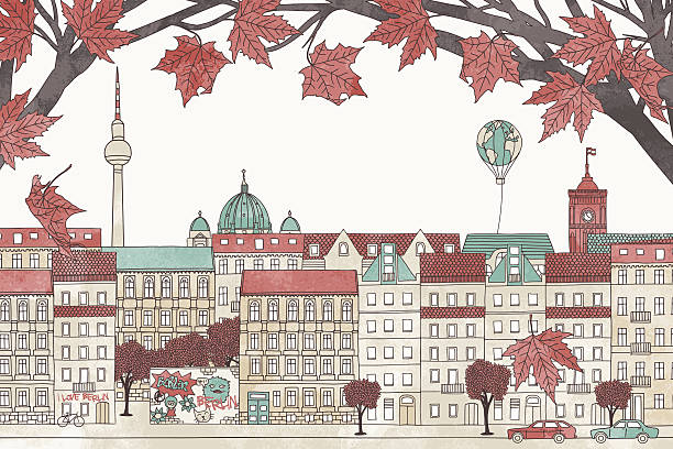 берлин осенью - berlin germany urban road panoramic germany stock illustrations