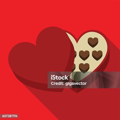 istock Heart shaped box with sweet flat icon illustration 607287114