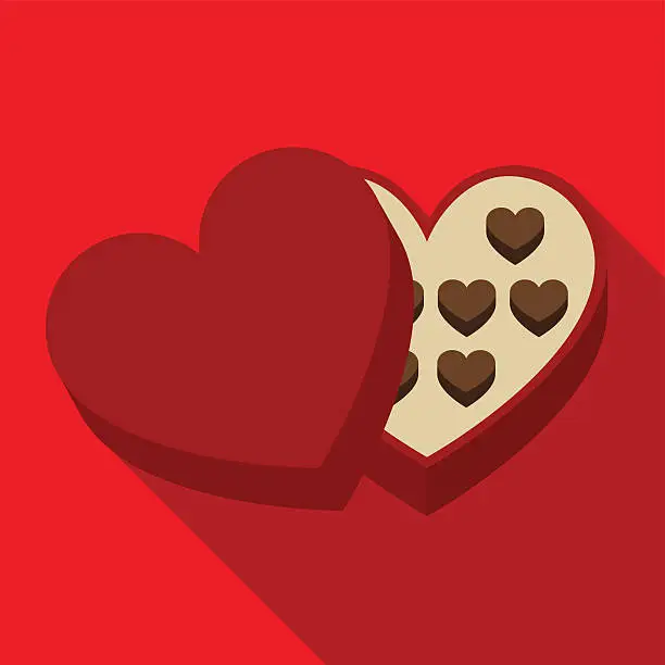 Vector illustration of Heart shaped box with sweet flat icon illustration