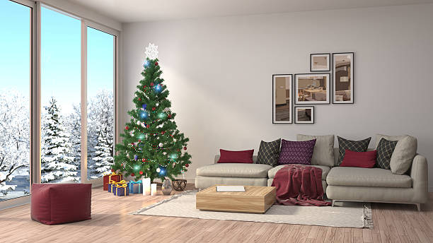 istock Christmas tree with decorations in the living room. 3d illustrat 607287360