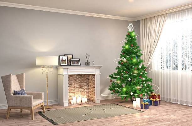 istock Christmas tree with decorations in the living room. 3d illustrat 607287524
