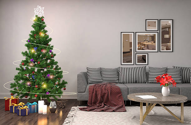 istock Christmas tree with decorations in the living room. 3d illustrat 607287700