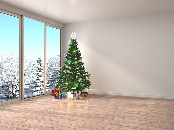 istock Christmas tree with decorations in the living room. 3d illustrat 607287862