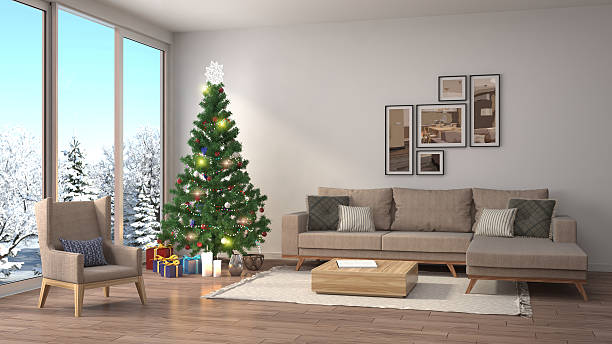 istock Christmas tree with decorations in the living room. 3d illustrat 607288246