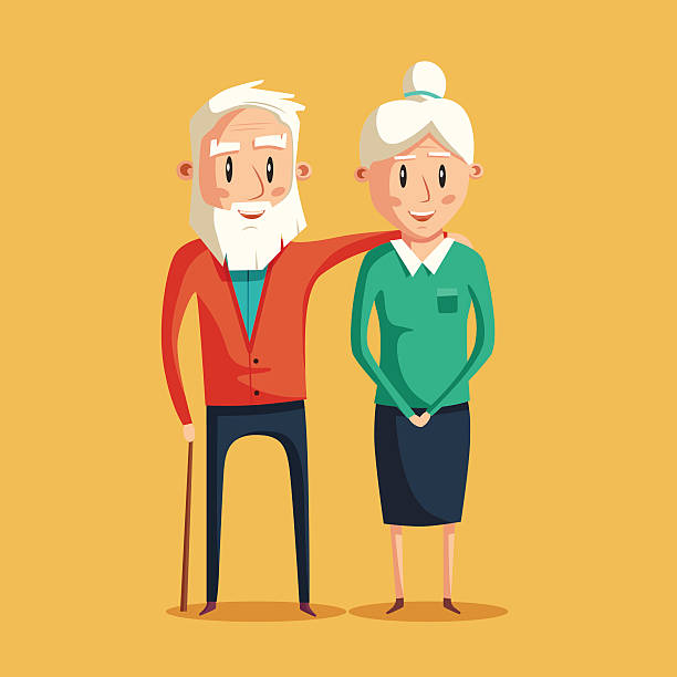 szczęśliwi dziadkowie. ilustracja z kreskówek wektorowych - senior adult senior couple grandparent retirement stock illustrations