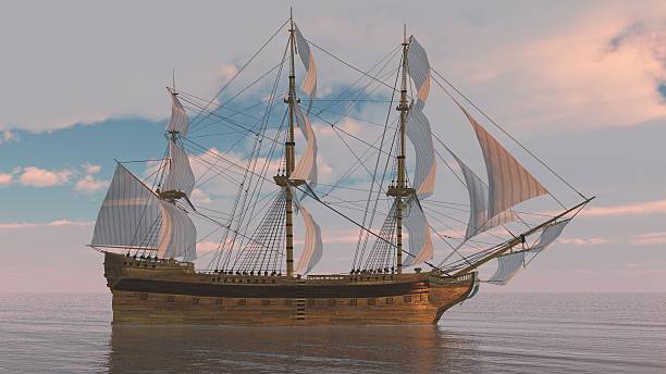 istock Old Sailboat On The Sea 3D Illustration 607293214