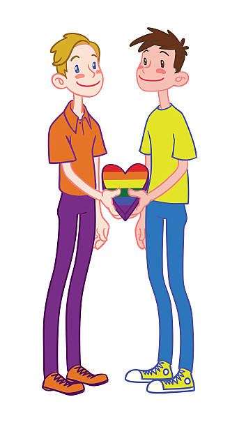 Ilustración de Feliz Pareja Gay De Dibujos Animados Con Corazón De Arco  Iris y más Vectores Libres de Derechos de Dirección - iStock