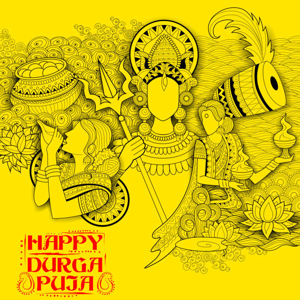 göttin durga in subho bijoya happy dussehra hintergrund - devi stock-grafiken, -clipart, -cartoons und -symbole