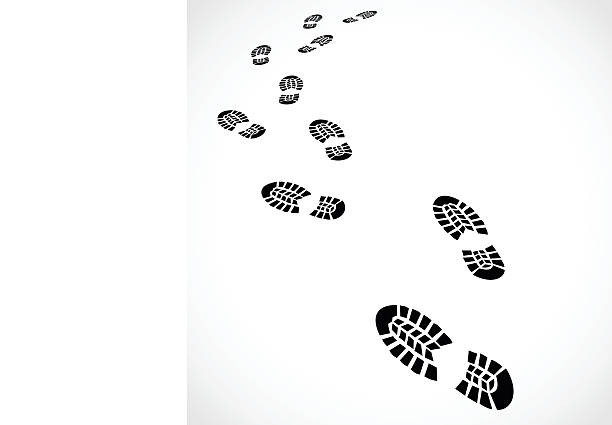 Trail of a sport shoes prints vector illustration Trail of a sport shoes prints  - vector illustration isolated on white background stepping stock illustrations