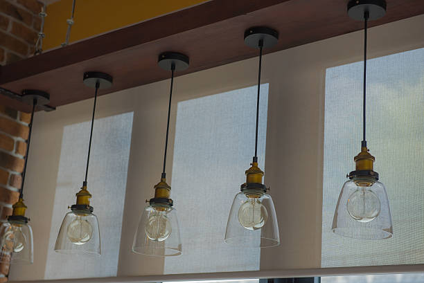istock Vintage Hanging lamp  decor. Edison lamp. In the room 607294986