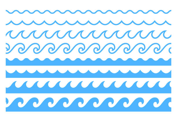 ilustraciones, imágenes clip art, dibujos animados e iconos de stock de patrón de ornamento de olas oceánicas de línea azul - curva forma ilustraciones