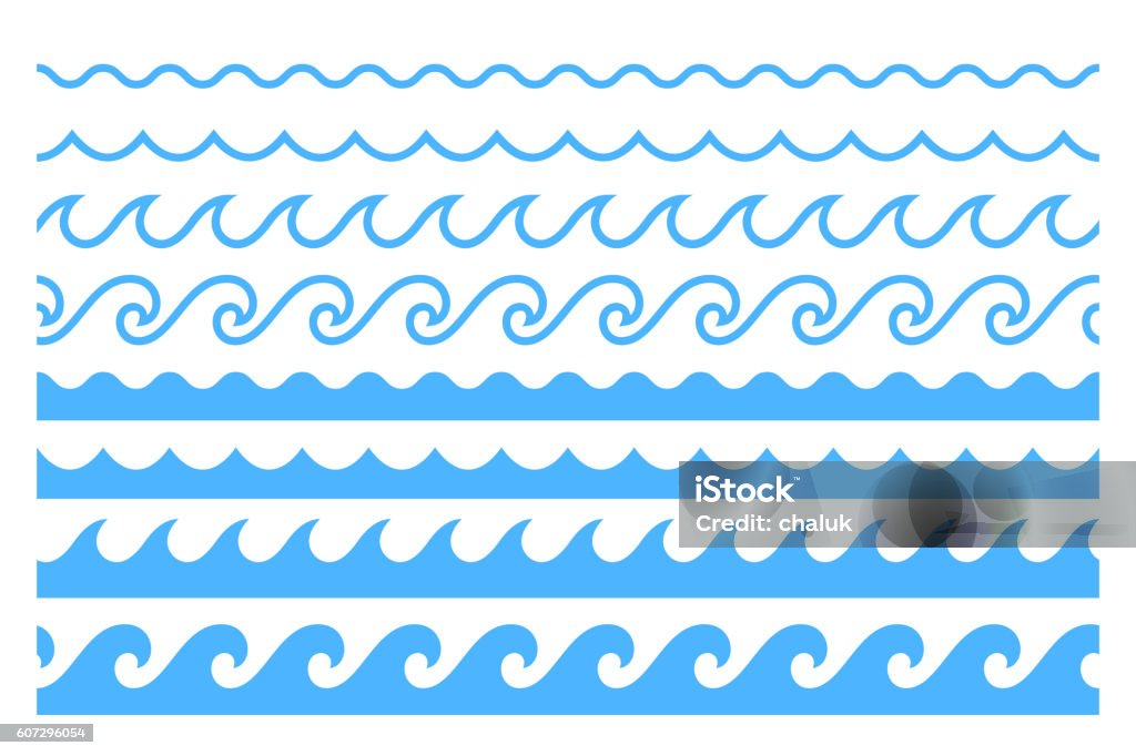 Blue line ocean wave ornament pattern Blue line ocean wave ornament. Seamless vector marine decoration pattern background Wave - Water stock vector