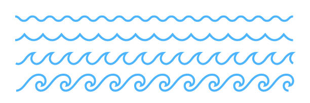 illustrazioni stock, clip art, cartoni animati e icone di tendenza di motivo ornamento onda oceano linea blu - wave curl