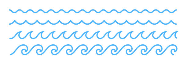 블루 라인 바다 파도 장식 패턴 - 짧고 불규칙한 곡선 일러스트 stock illustrations