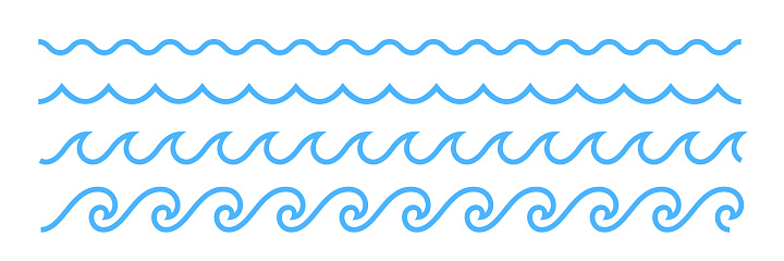 Blue line ocean wave ornament. Seamless vector marine decoration pattern background