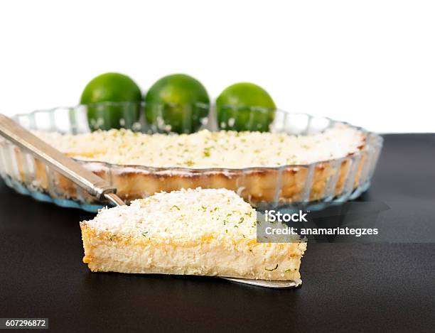 Lemon Lime Impossible Pie Slice On A Silver Pie Server Stock Photo - Download Image Now