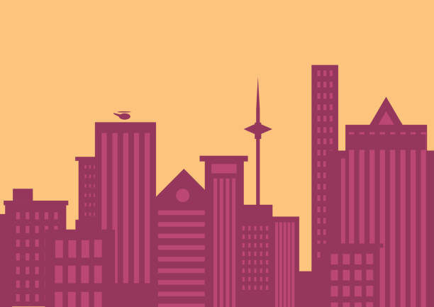 ilustraciones, imágenes clip art, dibujos animados e iconos de stock de rascacielos modernos en el vector del distrito de negocios - finance city sun sunset