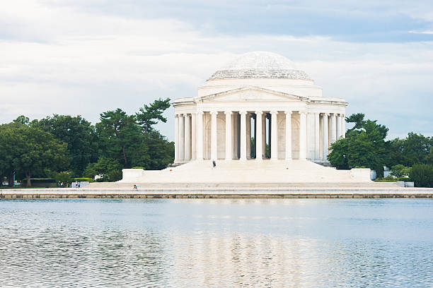istock Jefferson Memorial Architecture in Reflecting Pool Washington DC Landmark USA 607298616