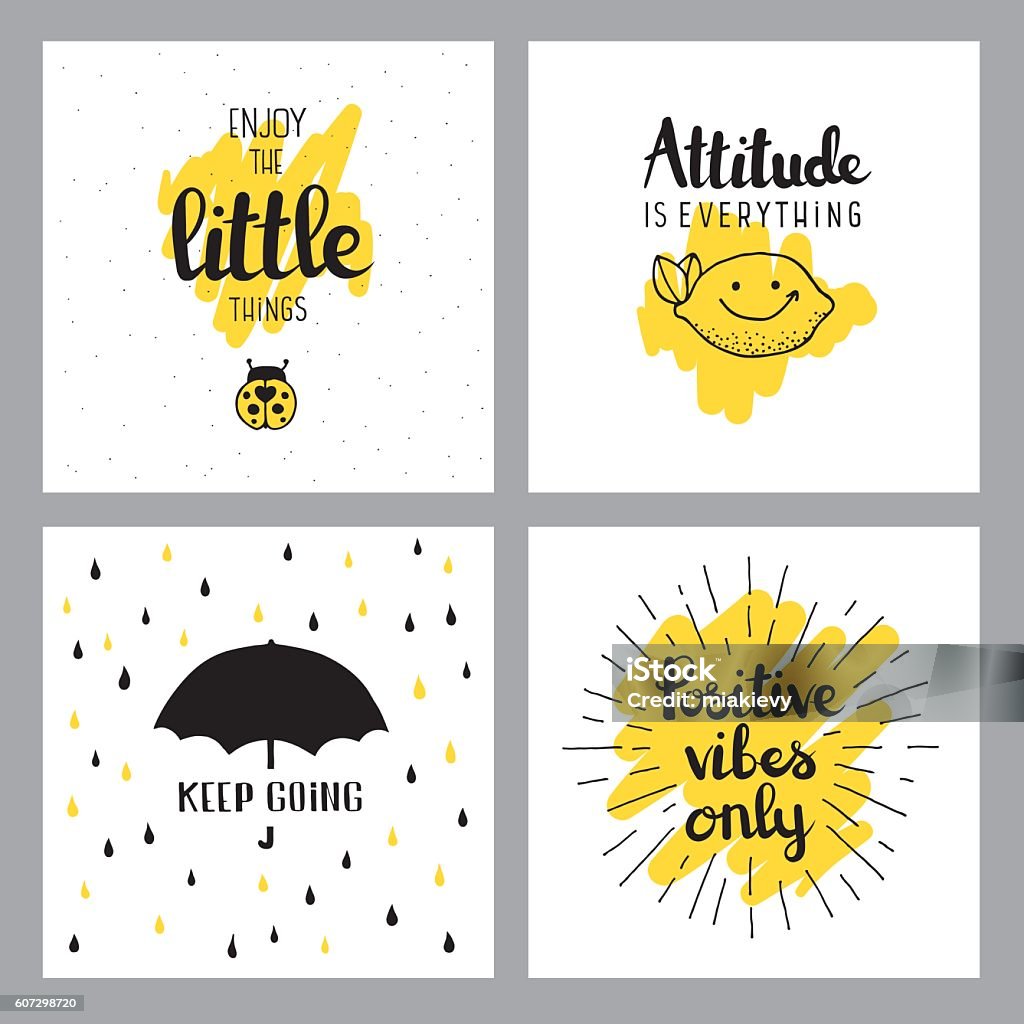 Cheerful quotes Editable set of vector illustrated quotes on layers. Positive Emotion stock vector