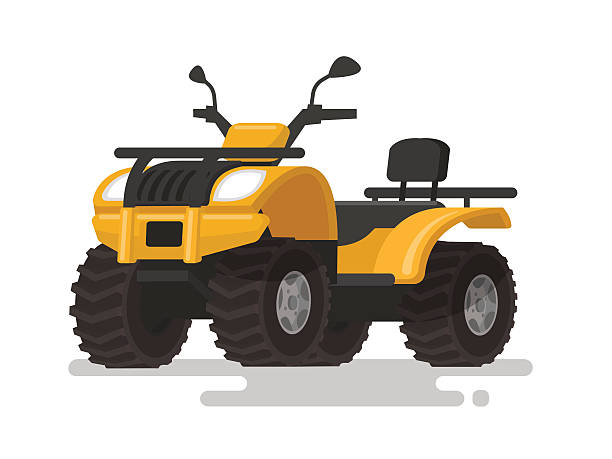 Yellow ATV. Four-wheel all-terrain vehicle. Quad bike Yellow ATV. Four-wheel all-terrain vehicle. Quad bike on the isolated background. Vector illustration off road vehicle stock illustrations