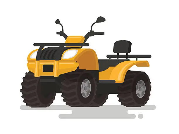 Vector illustration of Yellow ATV. Four-wheel all-terrain vehicle. Quad bike