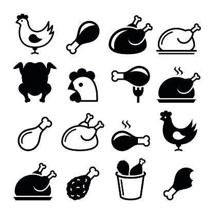 
Vector icons set - chicken leg, chicken dish vector icons set 