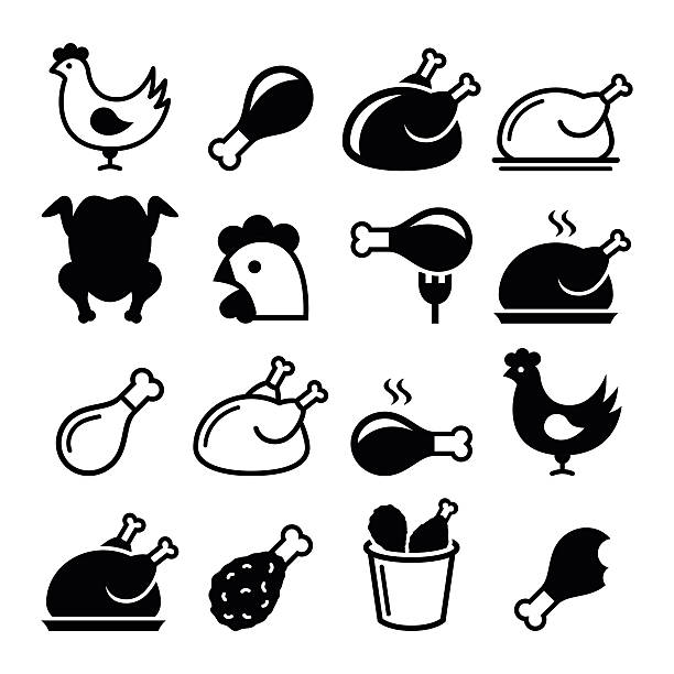 Chicken, fried chicken legs - food icons set 
Vector icons set - chicken leg, chicken dish vector icons set  animal limb stock illustrations