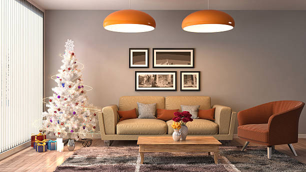 istock Christmas tree with decorations in the living room. 3d illustrat 607299688