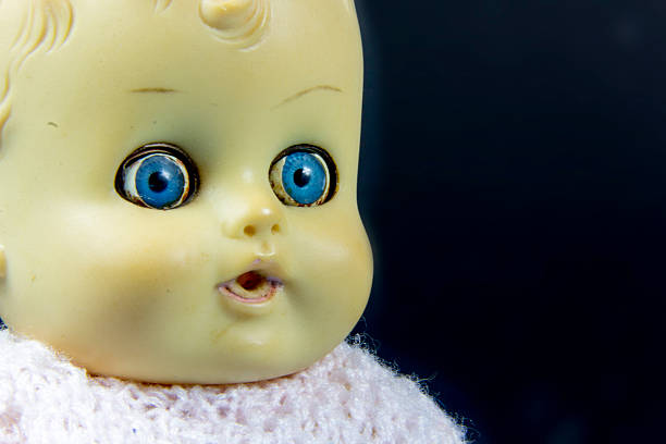 vintage doll, dolly, puppet,  old toy, retro, black background, infant, infantile, childish