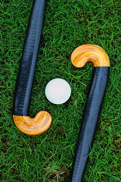 istock Field Hockey sticks and ball 607301790