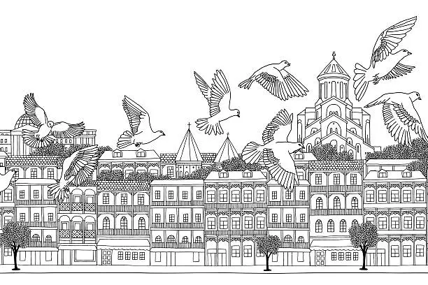 Vector illustration of Birds over Tbilisi