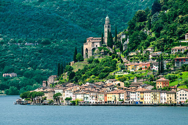 lago ceresio (ticino, suíça) - cantão de ticino - fotografias e filmes do acervo