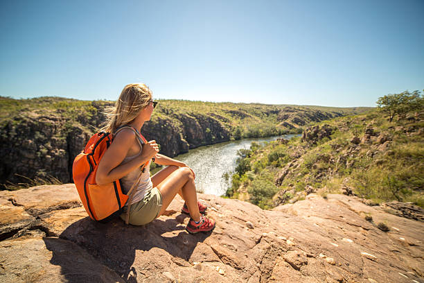 Hiker contemplating spectacular landscape
