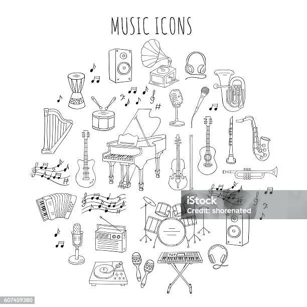 楽器と記号ベクトルイラストレーション - 描くのベクターアート素材や画像を多数ご用意 - 描く, 音楽, 楽器