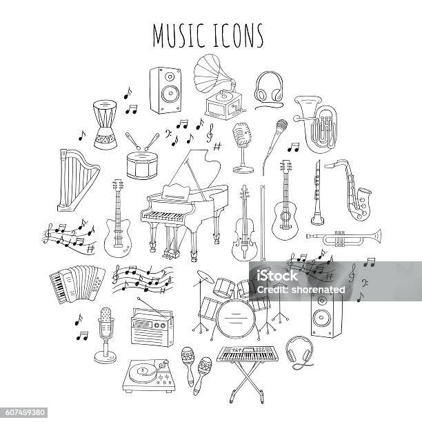 Musical Instruments And Symbols Vector Illustrations Stock Illustration - Download Image Now