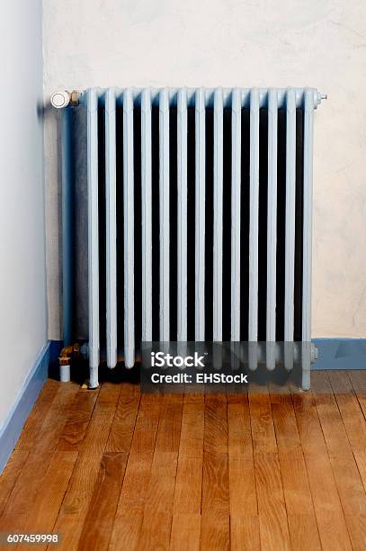 Hot Water Steam Radiator Heater In Home Stock Photo - Download Image Now - Blue, Color Image, Domestic Life