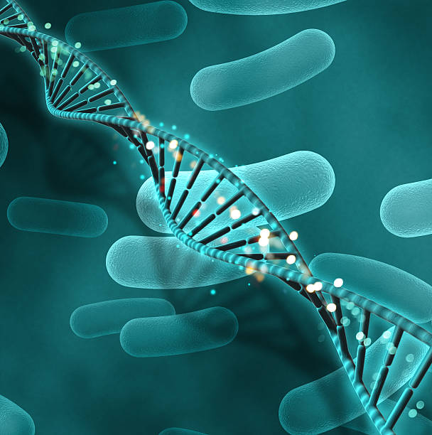 istock 3D medical background with blood cells and DNA strand 607460762