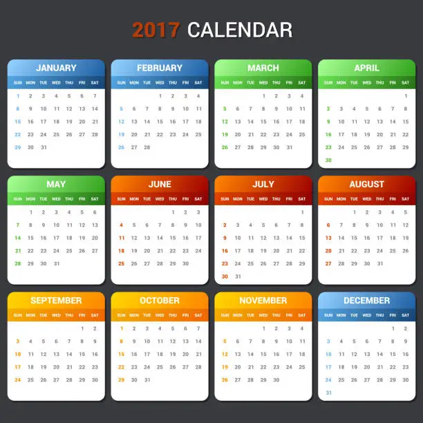 Vector illustration of Calendar Template for 2017 year. Vector