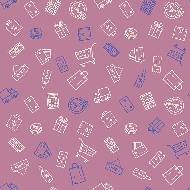 ilustrações de stock, clip art, desenhos animados e ícones de shopping discount seamless pattern - print shop