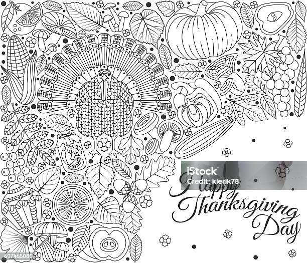 Thanksgiving Day Greeting Card Various Elements For Design Stock Illustration - Download Image Now